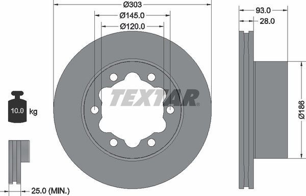 93143403 TEXTAR Гальмівний диск (задній) MB Sprinter 906/VW Crafter 2006- (спарка) 93143403 фото