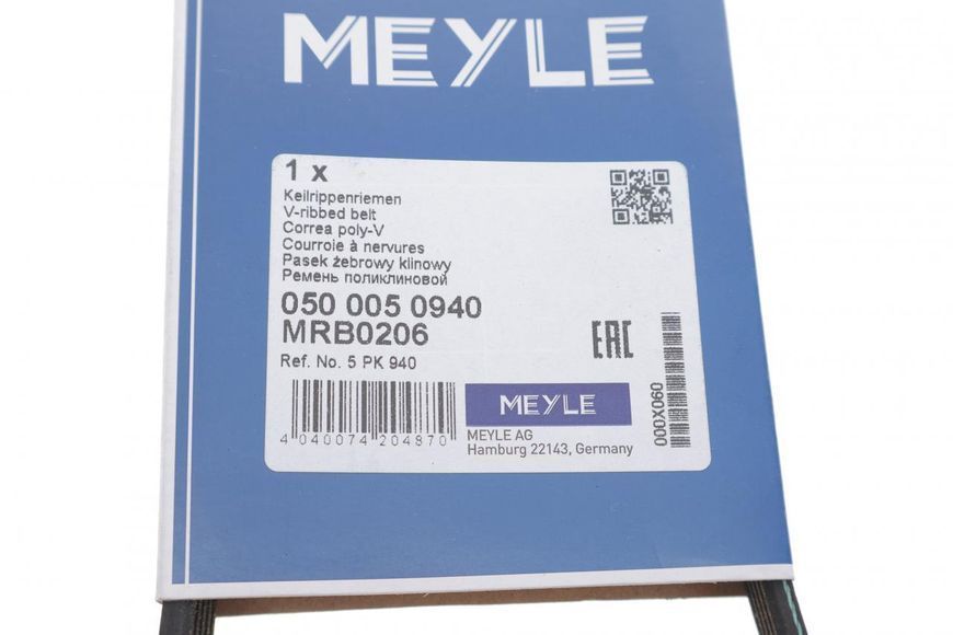 050 005 0940 MEYLE Ремінь струмковий Fiat Ducato 1.9 D 1994- / Doblo 1.6i 2001- (5 PK 940) 050 005 0940 фото