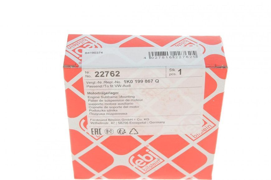 22762 FEBI BILSTEIN Сайлентблок переднього підрамника VW Caddy III 1.6 - 1.9 - 2.0 TDI / SDI 2004 (нижній) 22762 фото