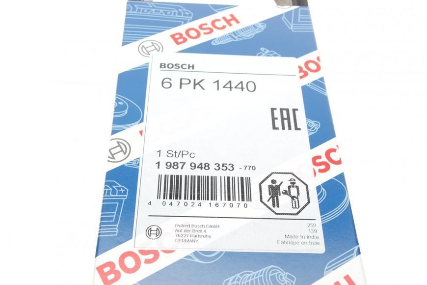 1 987 948 353 BOSCH Ремінь струмковий Fiat Scudo / Peugeot Expert / Partner / Citroen Berlingo 1.9 D 1998- (6 PK 1440) 1 987 948 353 фото