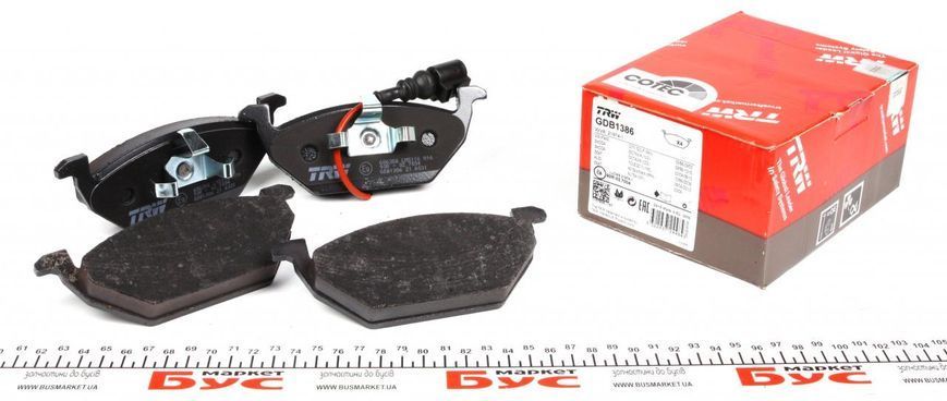 GDB1386 TRW Колодки гальмівні передні VW Caddy III 2004- (з датчиками) (вушка вгору) GDB1386 фото