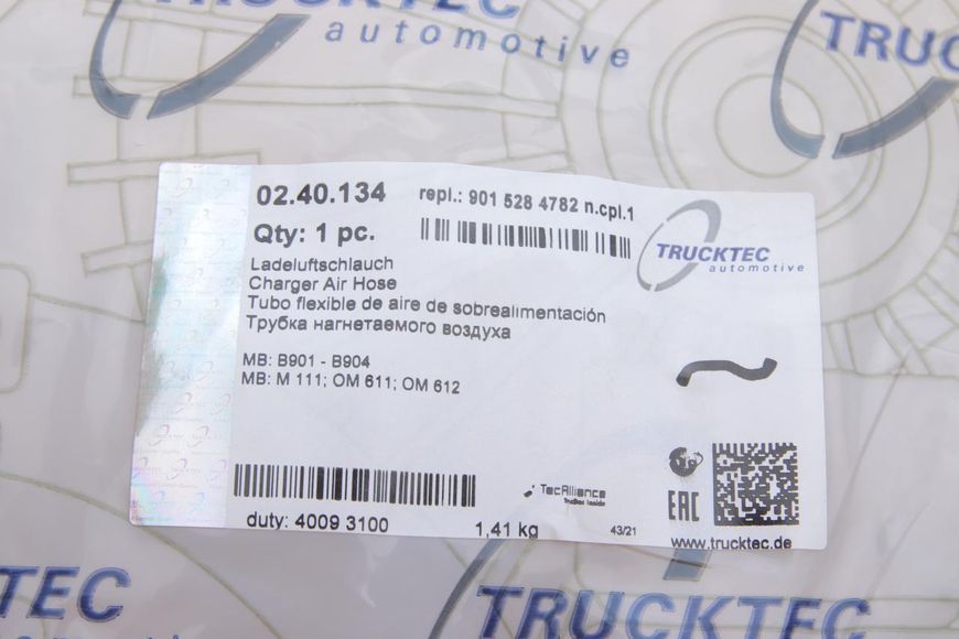 02.40.134 TRUCKTEC AUTOMOTIVE Патрубок інтеркулера MB Sprinter CDI (верхній) (довгий) 02.40.134 фото
