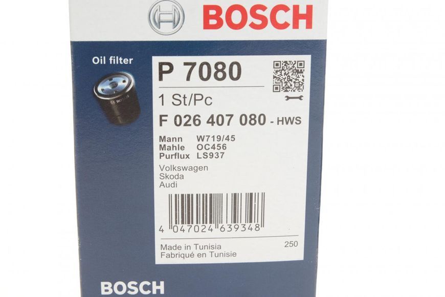 F 026 407 080 BOSCH Фільтр масляний VW / Audi / Skoda 1.8 - 2.0 TSI 2005- F 026 407 080 фото