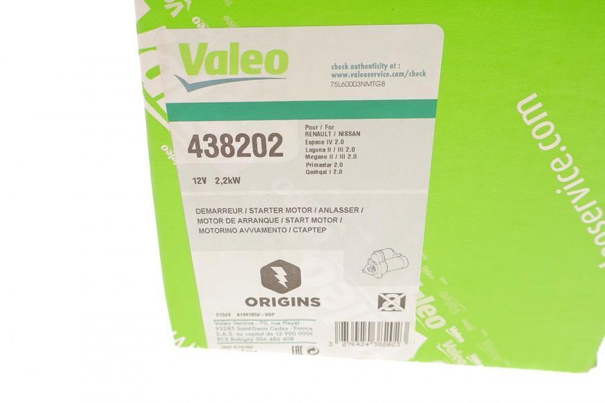 VAL438202 VALEO Стартер Renault Master / Trafic / Opel Movano / Vivaro 2.0 - 2.3 DCI / CDTI 2006 - 2014 VAL438202 фото