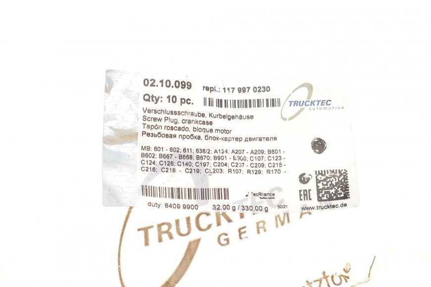02.10.099 TRUCKTEC AUTOMOTIVE Заглушка блоку MB OM 616 - 601 - 602 - 611 - 651 (під різьблення) 02.10.099 фото
