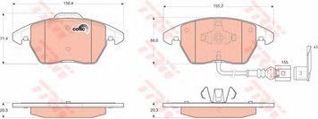 GDB1550 TRW Колодки гальмівні передні VW Caddy III 2004- (з датчиками) (вушка вниз) GDB1550 фото