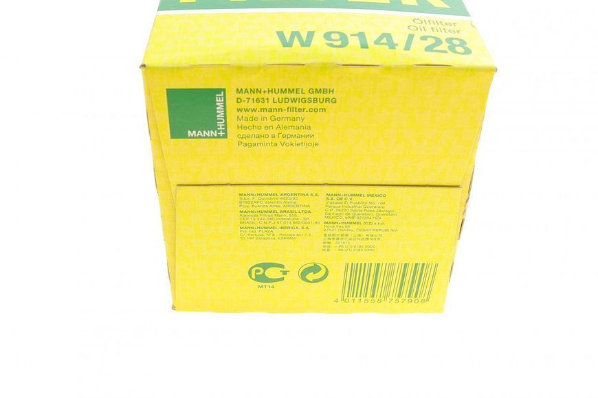 W 914/28 MANN-FILTER Фільтр масляний Fiat Ducato 2.3 JTD / Iveco Daily 2006- W 914/28 фото