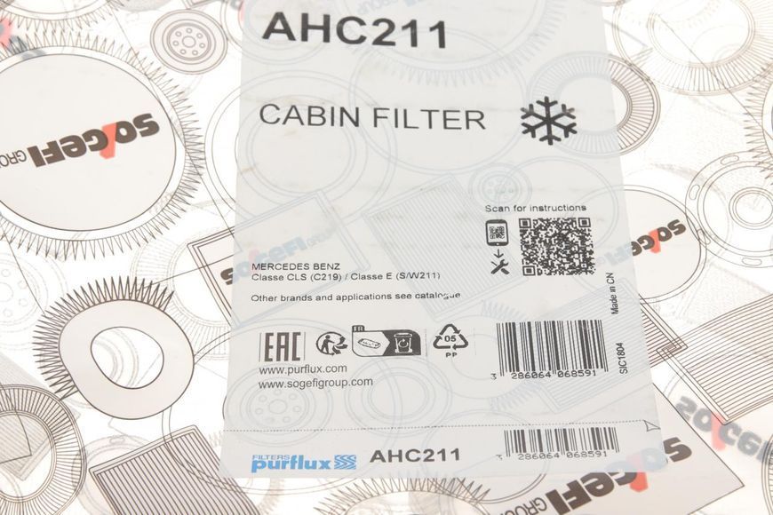 AHC211 PURFLUX Фільтр салону MB W211 2003 &ndash; 2009 (вугільний) AHC211 фото