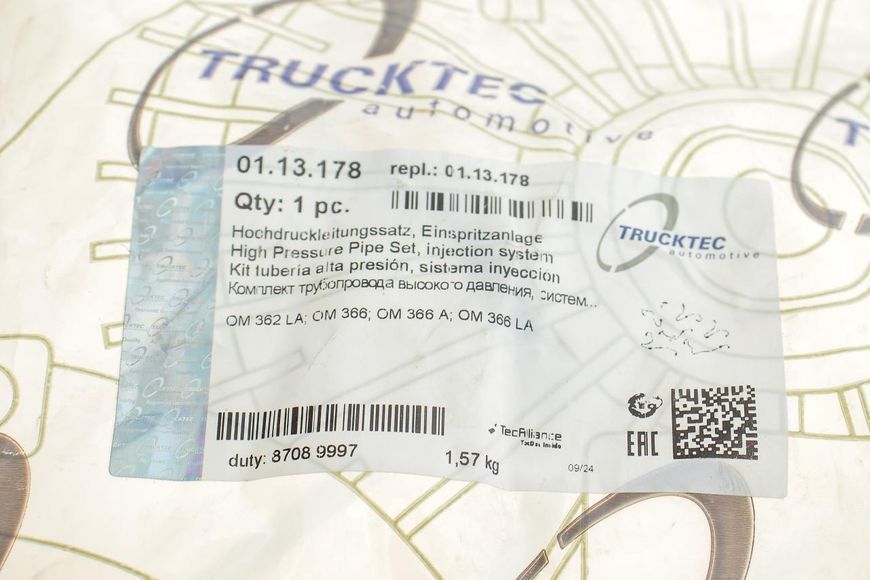 01.13.178 TRUCKTEC AUTOMOTIVE Паливна трубка MB 609 - 814 K (OM 364 - 366) (ТНВД - форсунки) (комплект) 01.13.178 фото