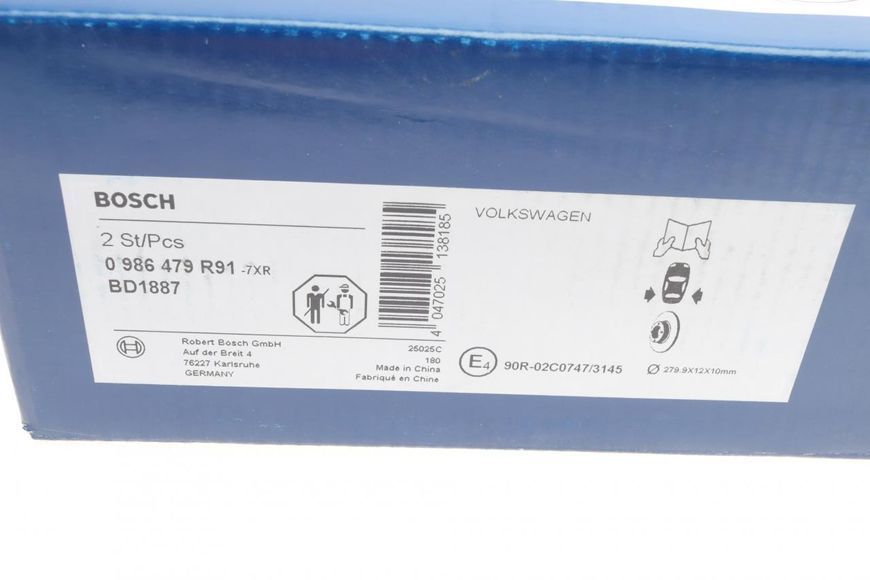 0 986 479 R91 BOSCH Гальмівний диск (задній) VW T4 1991- (280x12) 0 986 479 R91 фото