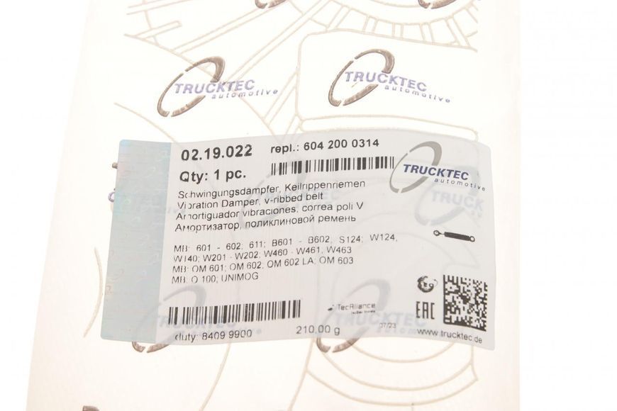 02.19.022 TRUCKTEC AUTOMOTIVE Амортизатор коромысла MB OM 601 / 602 / 604 / 606 02.19.022 фото