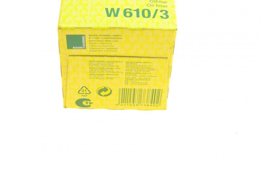 W 610/3 MANN-FILTER Фільтр масляний Fiat Doblo 1.2i - 1.4i 2000 - 2009 W 610/3 фото